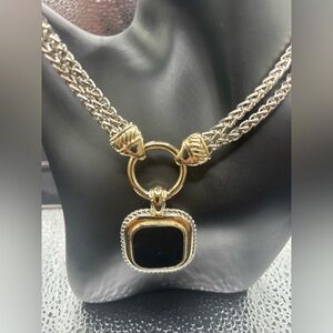 Elegant Gold and Silver Onyx Pendant Necklace